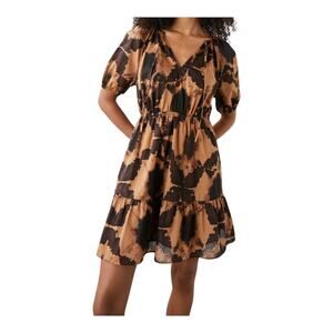 Rails Dress Amabella puff short sleeve black tan Small S